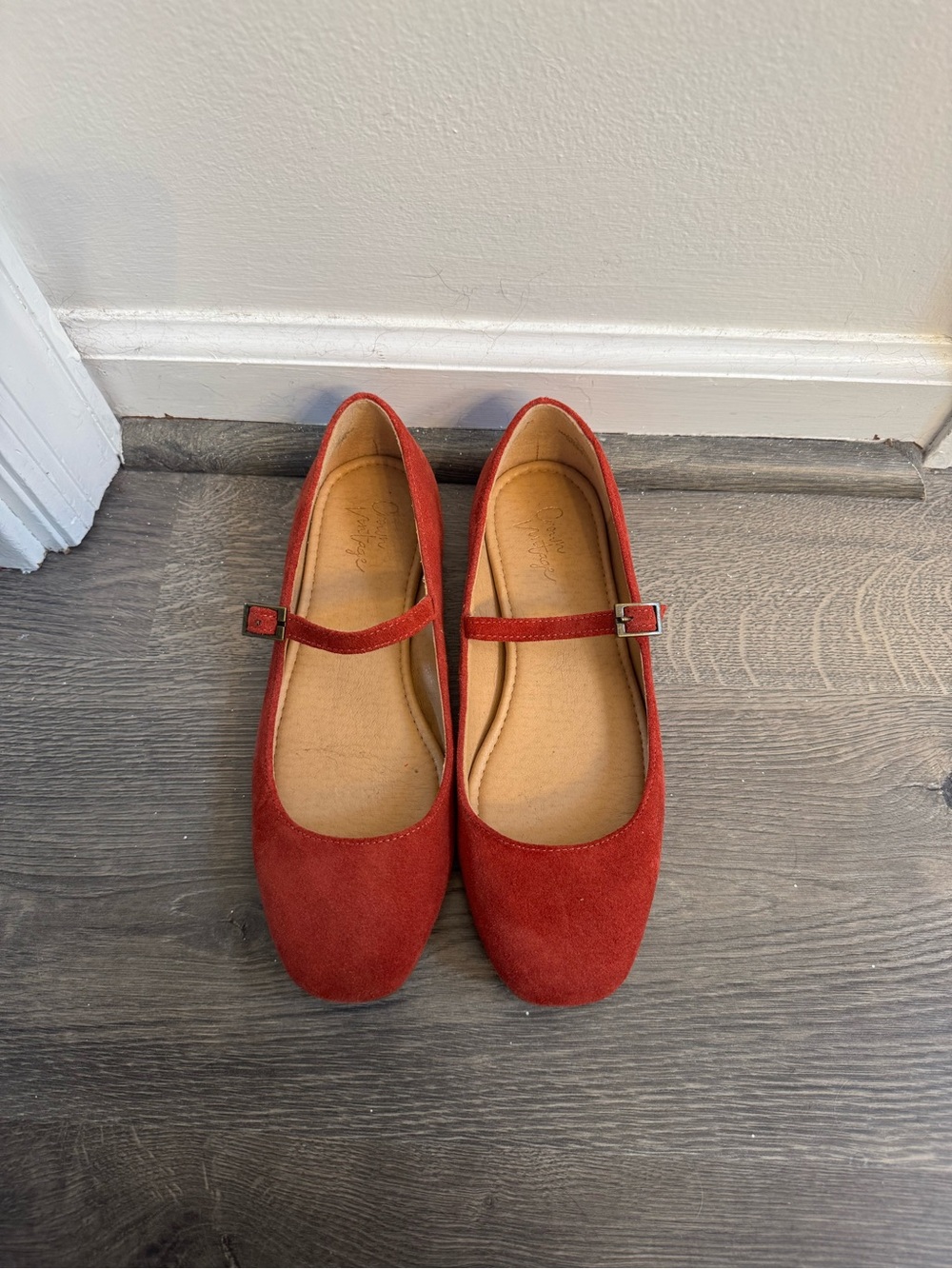 Crown Vintage Red Suede Mary Jane Flats
